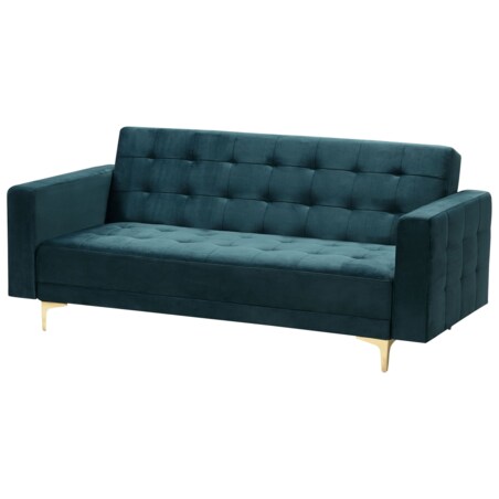 Sofa rozkładana welurowa z otomaną ze schowkiem zielona ABERDEEN