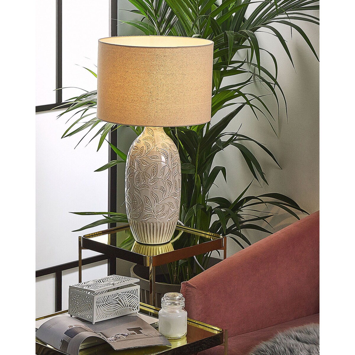 Lampa stołowa ceramiczna beżowa SALZA