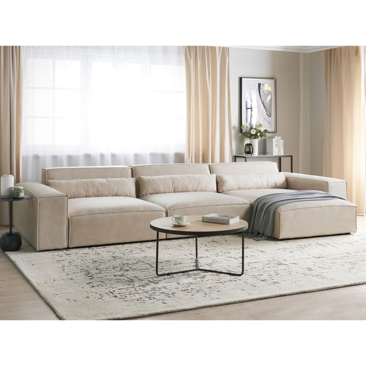 Sofa narożna HELLNAR Welur Jasnobeżowy Lewostronny