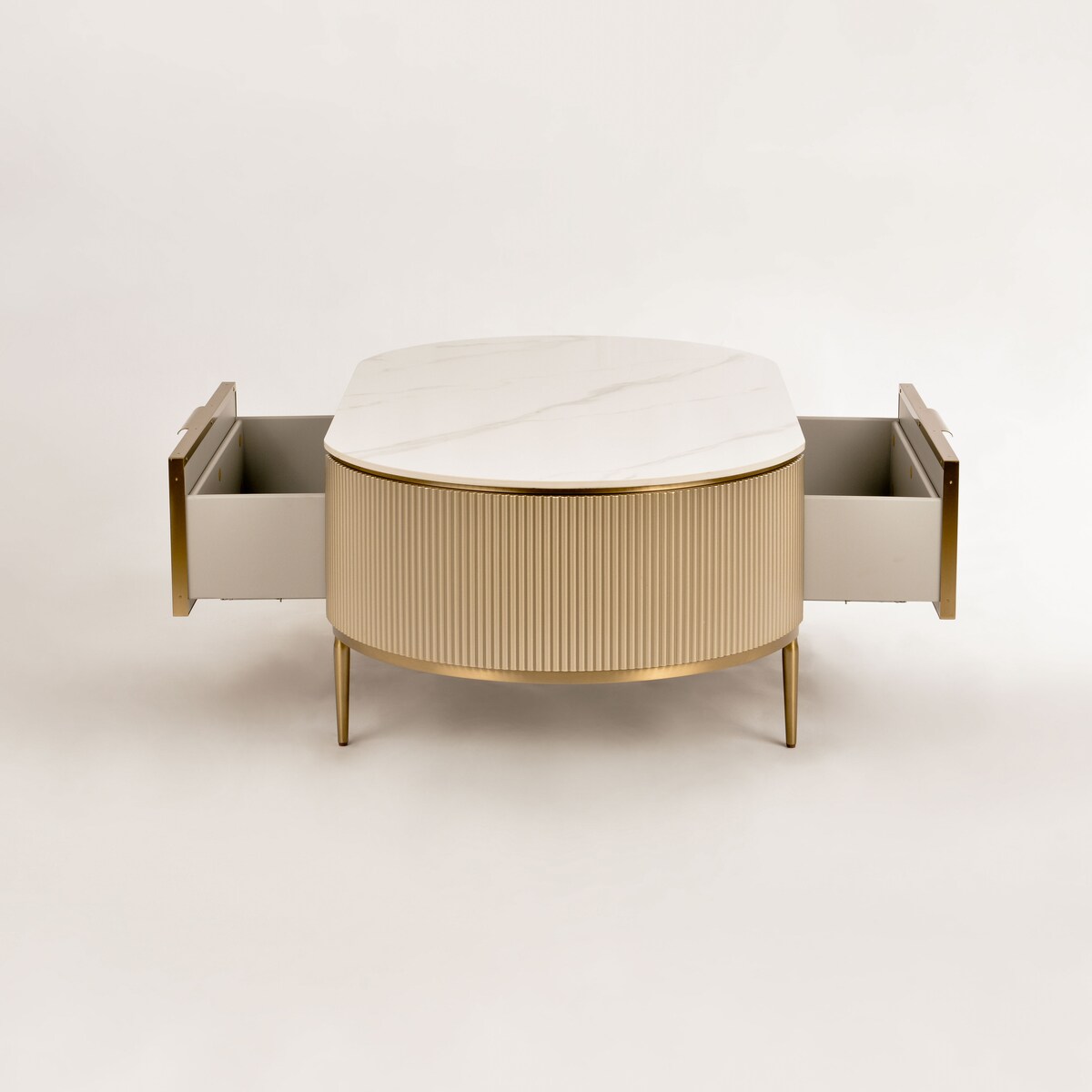 stolik kawowy ryflowany / ława złota / Champion Glamour Premium z muszelkami 120x70x46