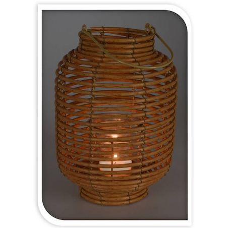 Lampion rattanowy ze szklanym wkładem, 28 cm