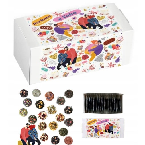 Zestaw prezentowy upominkowy "HERBATA Z TOBĄ" - herbaty premium 20 smaków - prezent upominek na walentynki dla chłopaka dziewczyny niej niego żony męża kobiety faceta mężczyzny narzeczonej