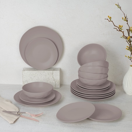 Zastawa stołowa Serwis Komplet talerzy naczyń 18 ele dla 6 osób BERLINGER HAUS Taupe