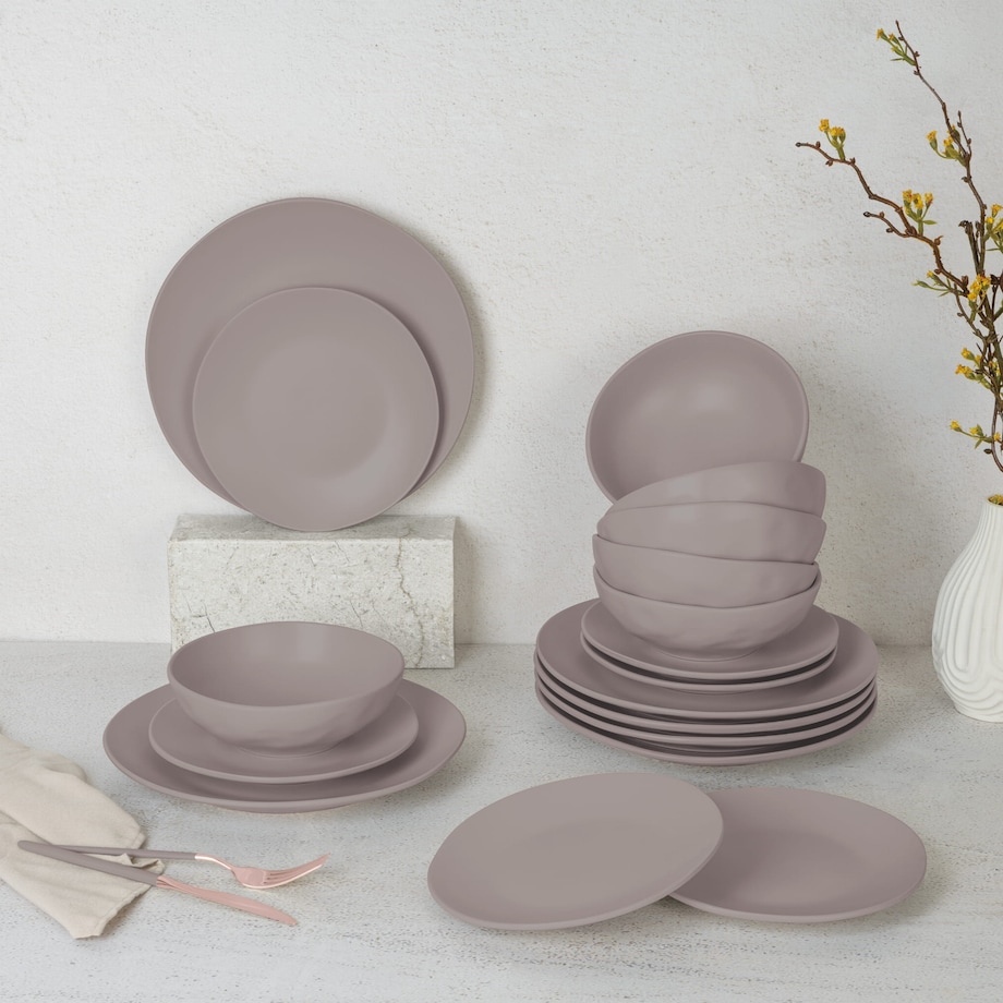 Zastawa stołowa Serwis Komplet talerzy naczyń 18 ele dla 6 osób BERLINGER HAUS Taupe