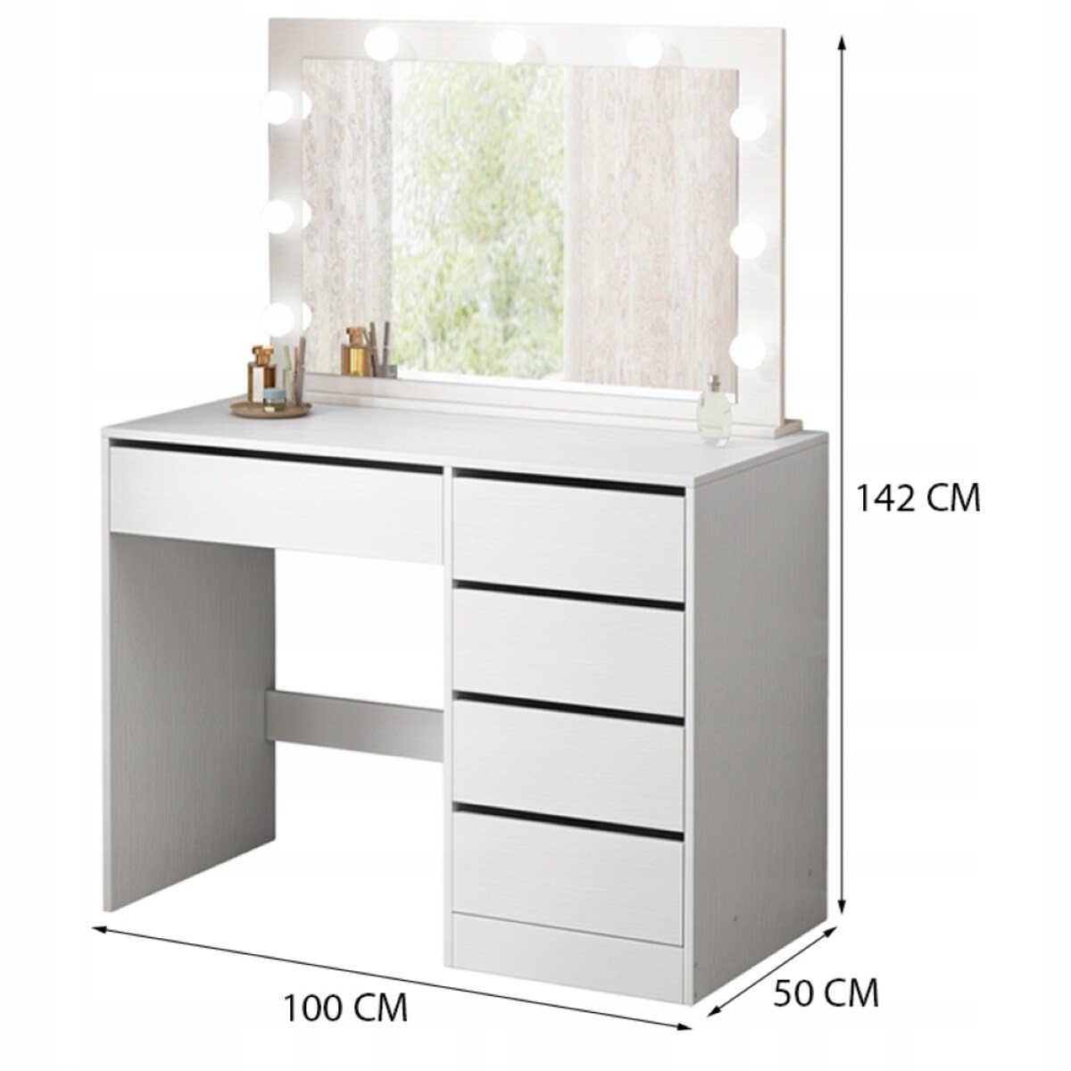 Toaletka kosmetyczna do makijażu wizażu z lustrem led nowoczesna glamour biała