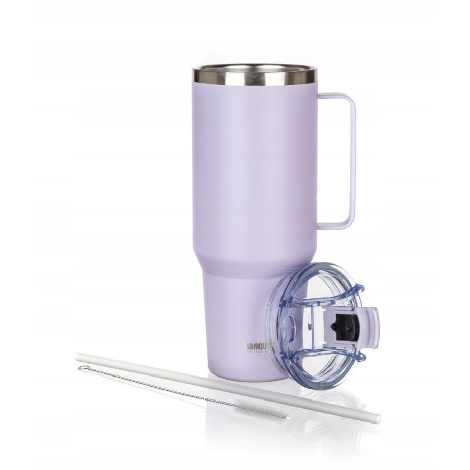 KUBEK PODRÓŻNY TERMICZNY termos 1200 ml ze słomką na napoje wysoki liliowy