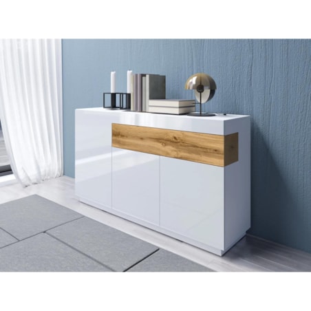 Komoda SILKE 3D1S 150cm biały połysk/dąb wotan