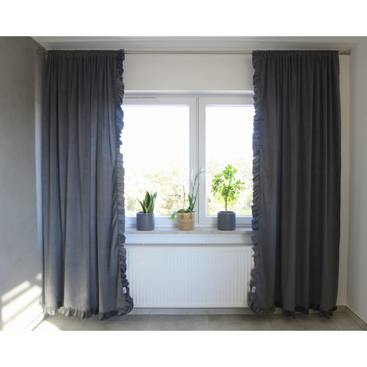 Zasłona Na Okno Okna Z Falbanką Do Salonu Sypialni 150X250 Cm Grafit
