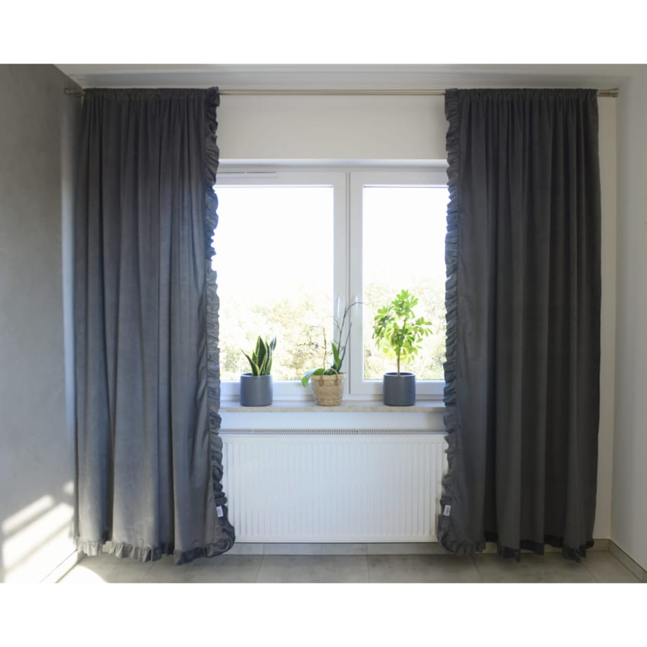 Zasłona Na Okno Okna Z Falbanką Do Salonu Sypialni 150X250 Cm Grafit