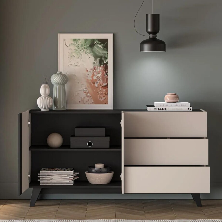 Komoda FREYA 03 2D3S 160 kaszmirowa/czarna