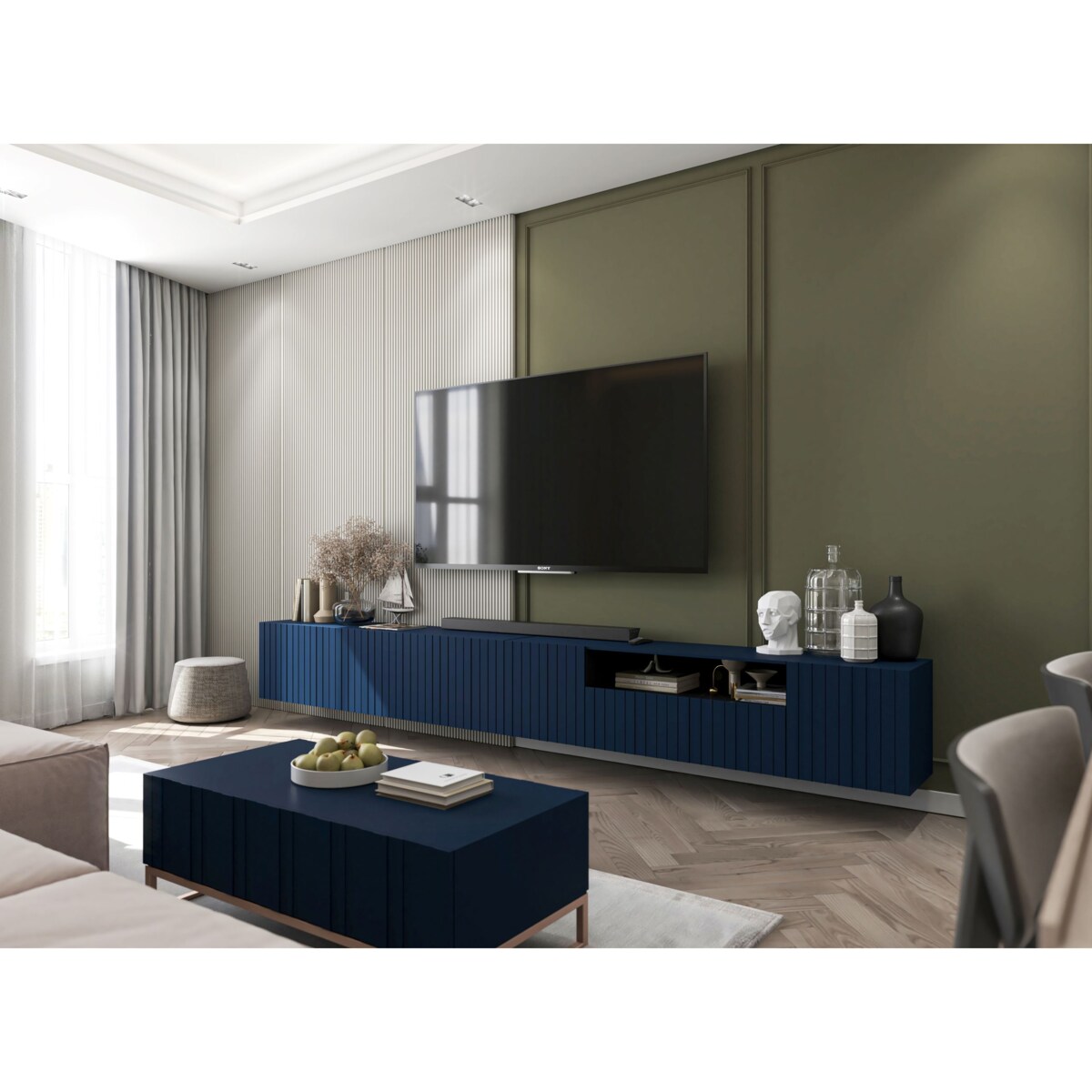 Szafka RTV wisząca Glamour Nowoczesna Komoda RTV Granatowy Mat 150 cm