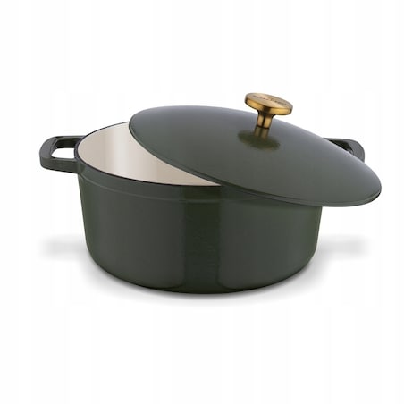 Gęsiarka żeliwna emaliowana brytfanna garnek 5 L okrągła ZIELONA na święta