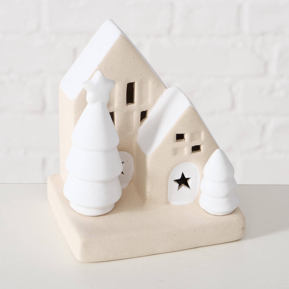 Dekoracja domek z kamionki z oświetleniem LED, 10,5 cm