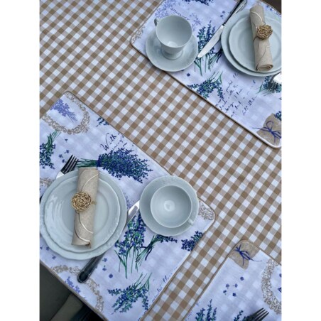 Obrus Beige Gingham okrągły - Średnica ok. ⌀ 140 cm - idealny dla 4 osób