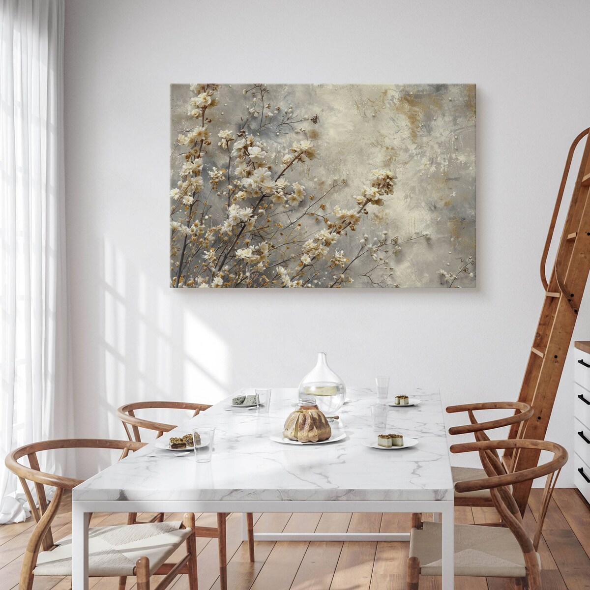 Obraz Na Płótnie Do Salonu Białe Kwiaty Natura Beton Abstrakcja 120x80cm