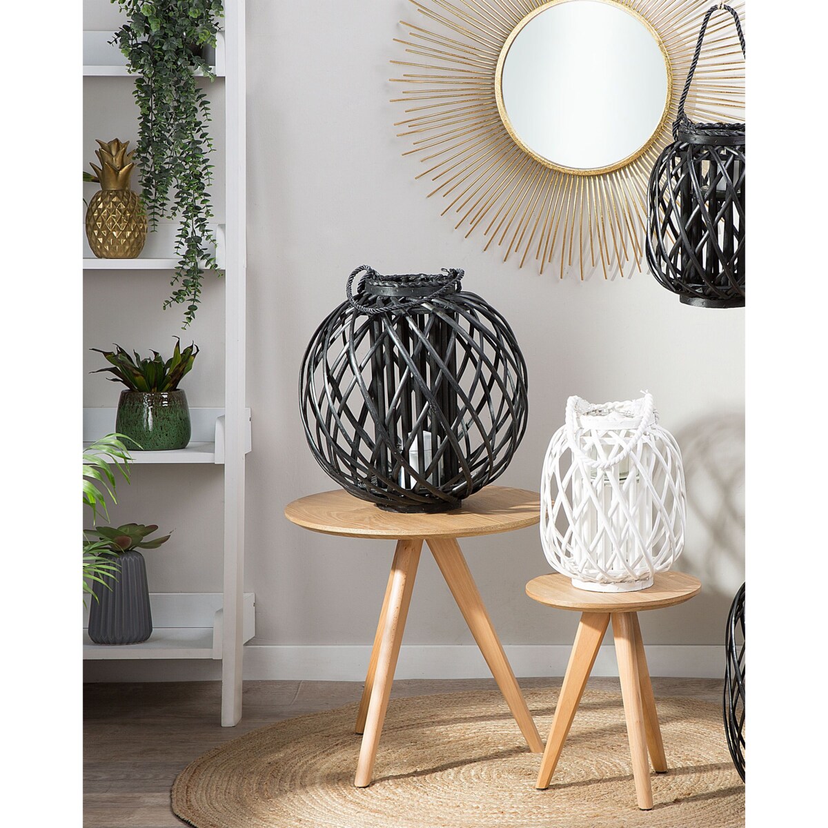 Lampion drewniany 41 cm czarny SAMOA