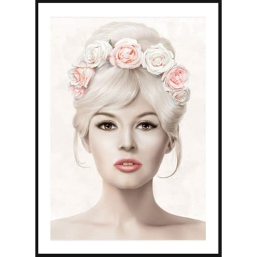 Poster Story, Plakat, Obraz - Brigitte Bardot z Wiankiem z Pastelowych Róż, wymiary 30 x 42 cm