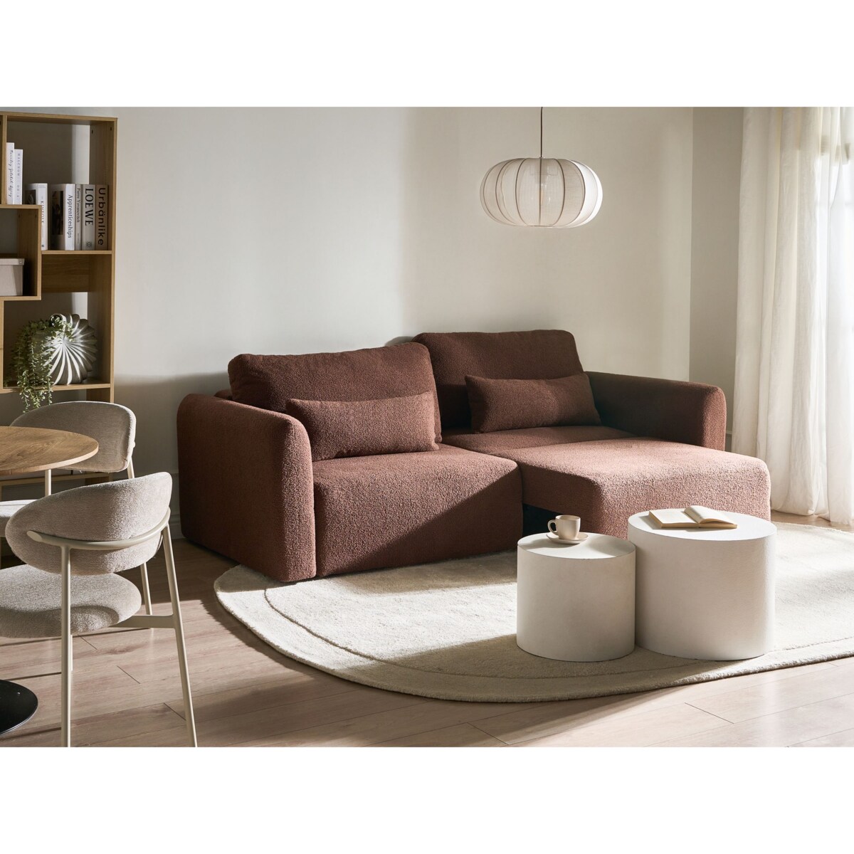 Sofa rozkładana dla 3 osób VAXHOLM Boucle Brązowy ze schowkiem