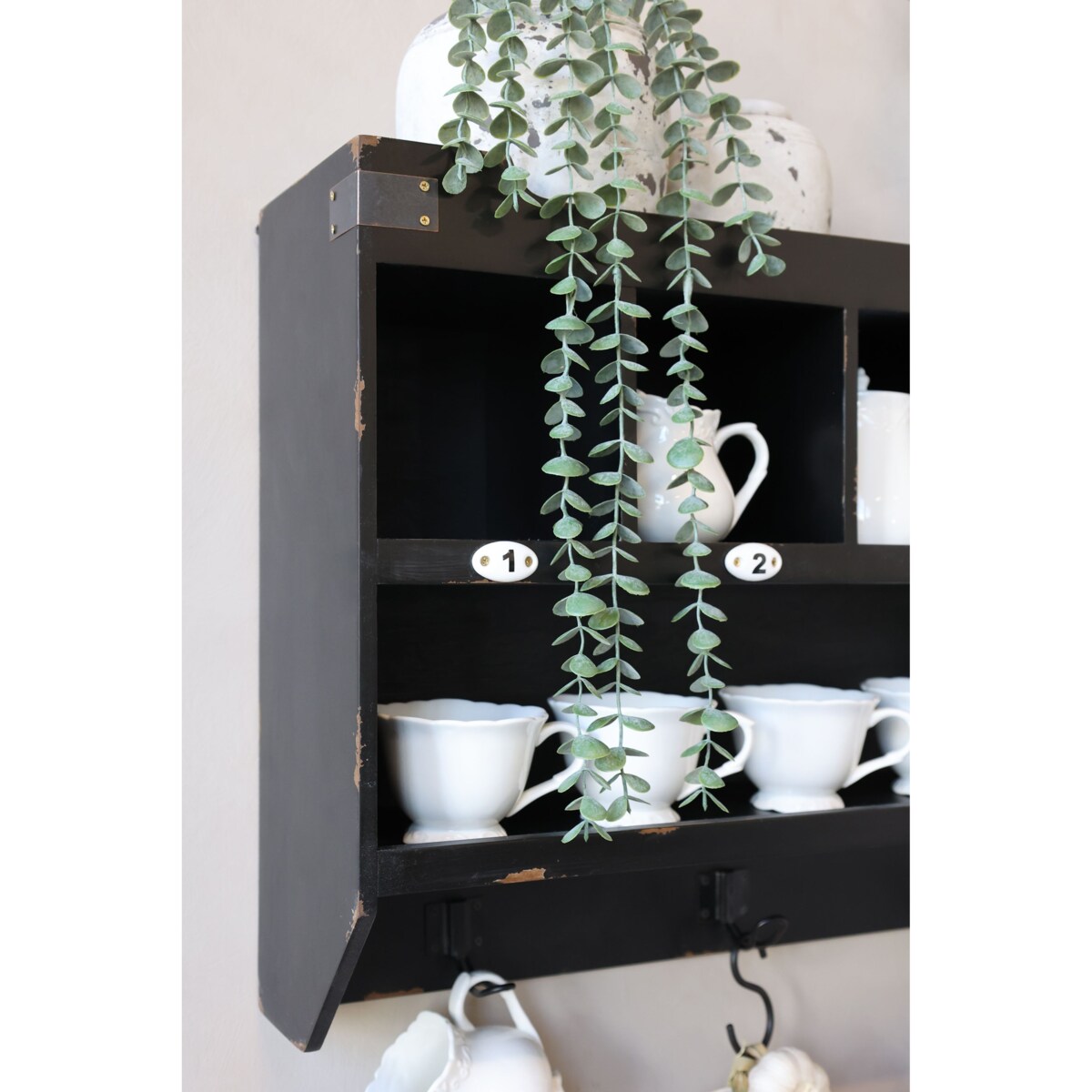 Półka drewniana czarna z przegródkami 99x45 cm