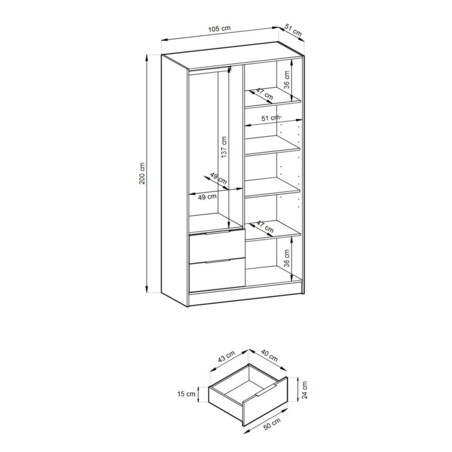 Szafa KELLY dwudrzwiowa z lamelami 105 cm - kaszmir