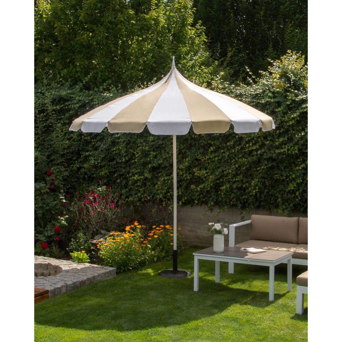 Parasol ogrodowy 245 cm beżowo-biały MINOA