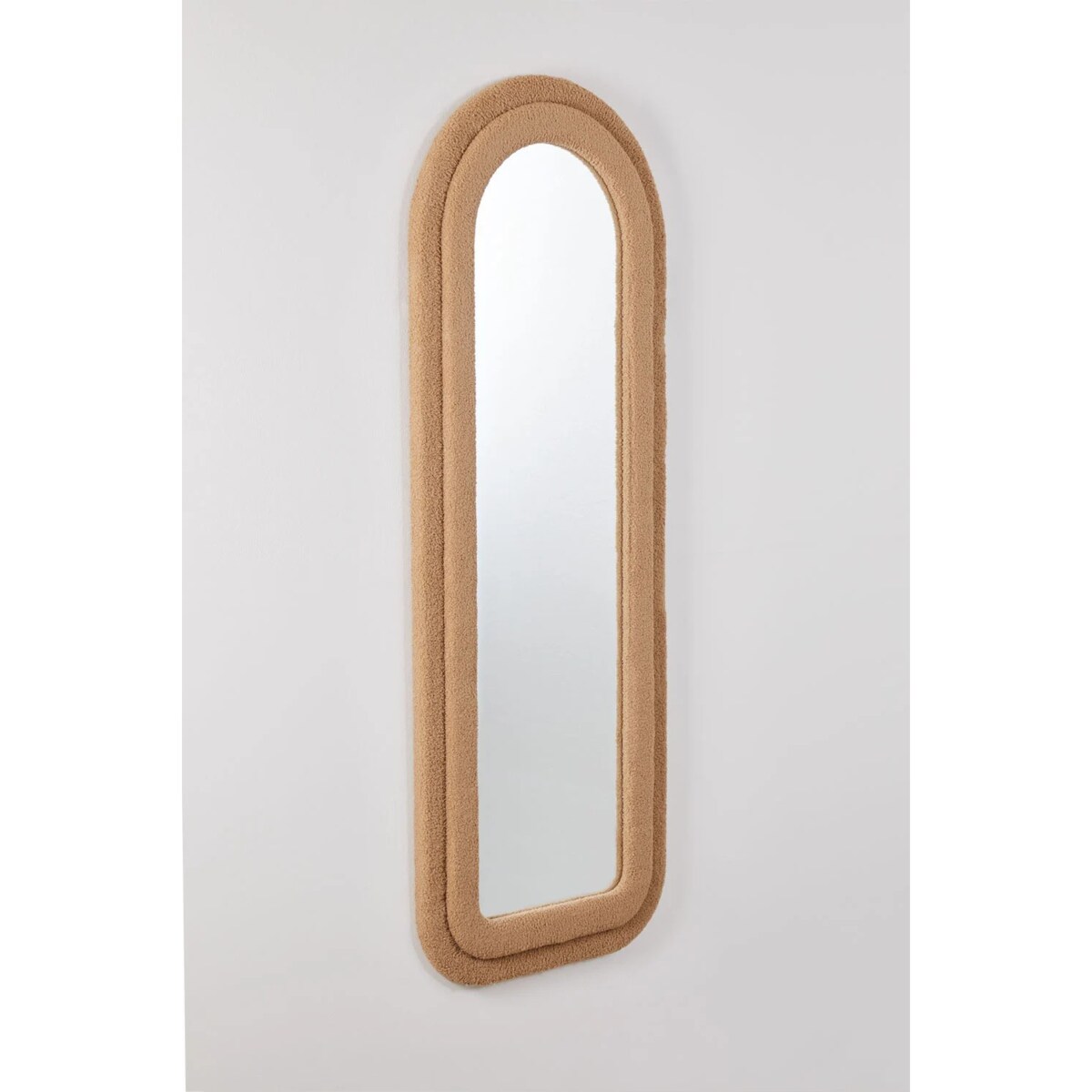 Lustro w półowalnej ramie bouclé beżowe160x60 cm