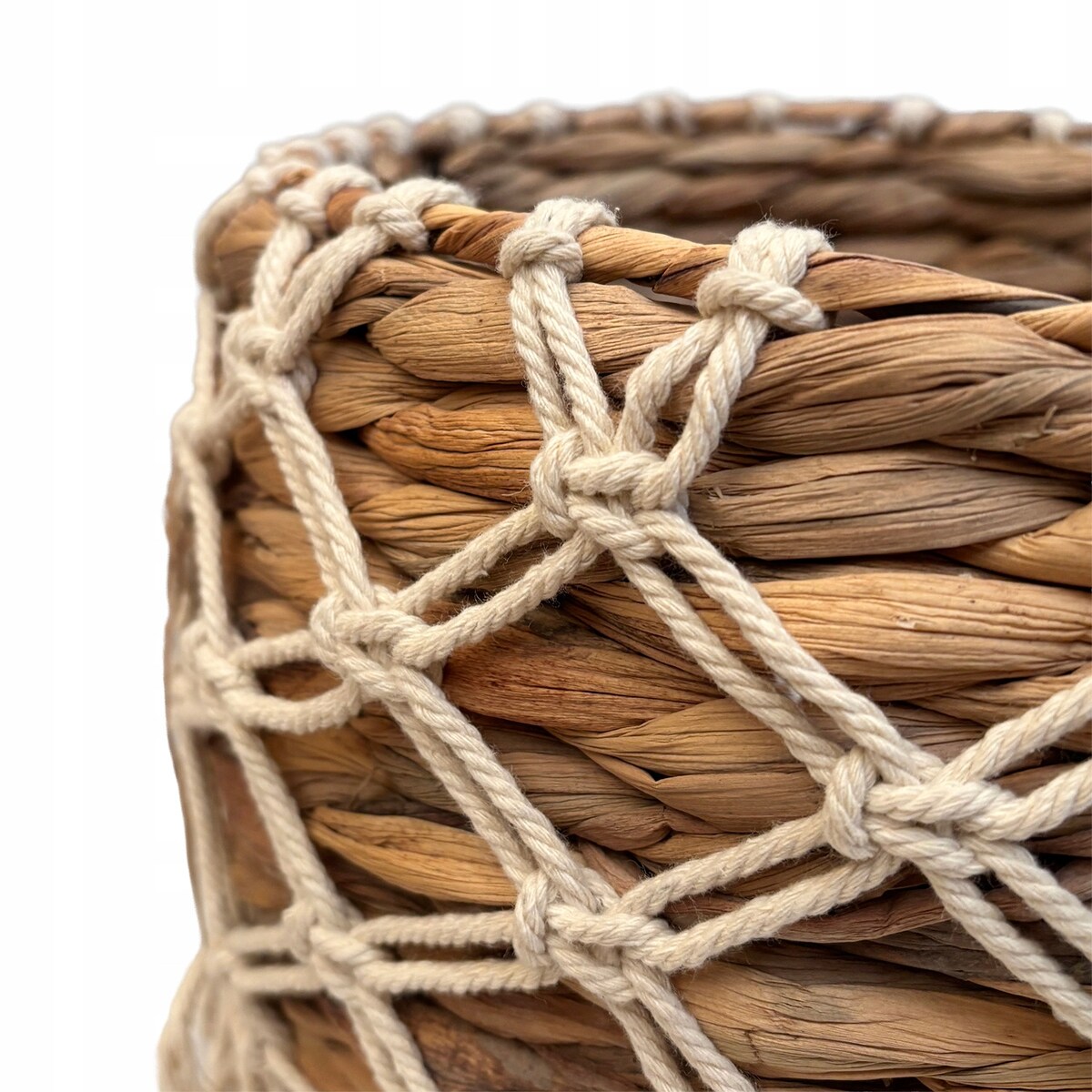 DONICZKA BOHO 28cm naturalna z makramą osłonka donica do salonu palmy