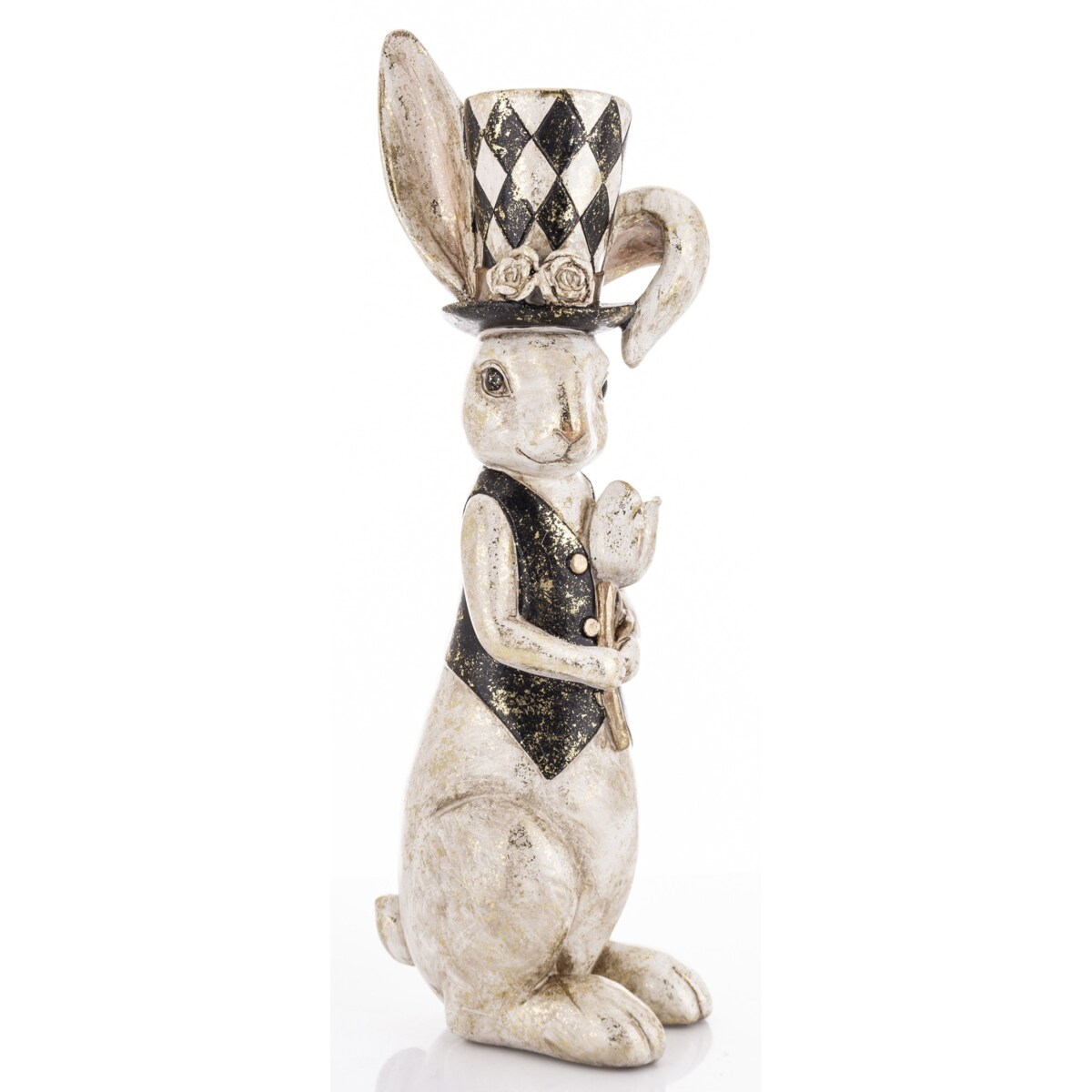 Figurka - królik 37,5x10x13 cm PAKO-3 w kamizelce i z tulipanem