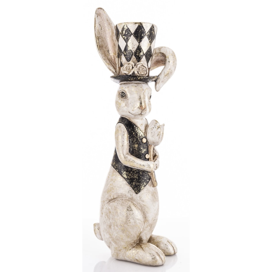 Figurka - królik 37,5x10x13 cm PAKO-3 w kamizelce i z tulipanem