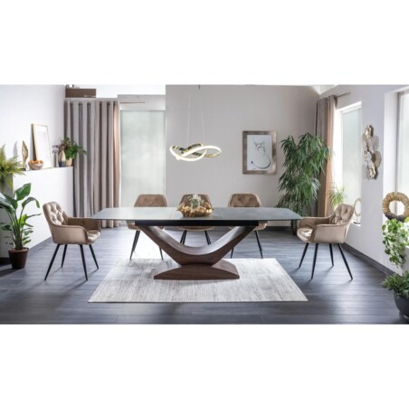 Stół rozkładany DOLCE CERAMIC 180(240)x95 szary marmur/orzech