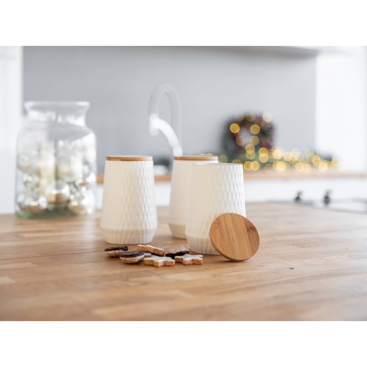 Pojemniki kuchenne ceramiczne DIAMOND, bambusowa pokrywa, 3 x 0,6 l, WENKO