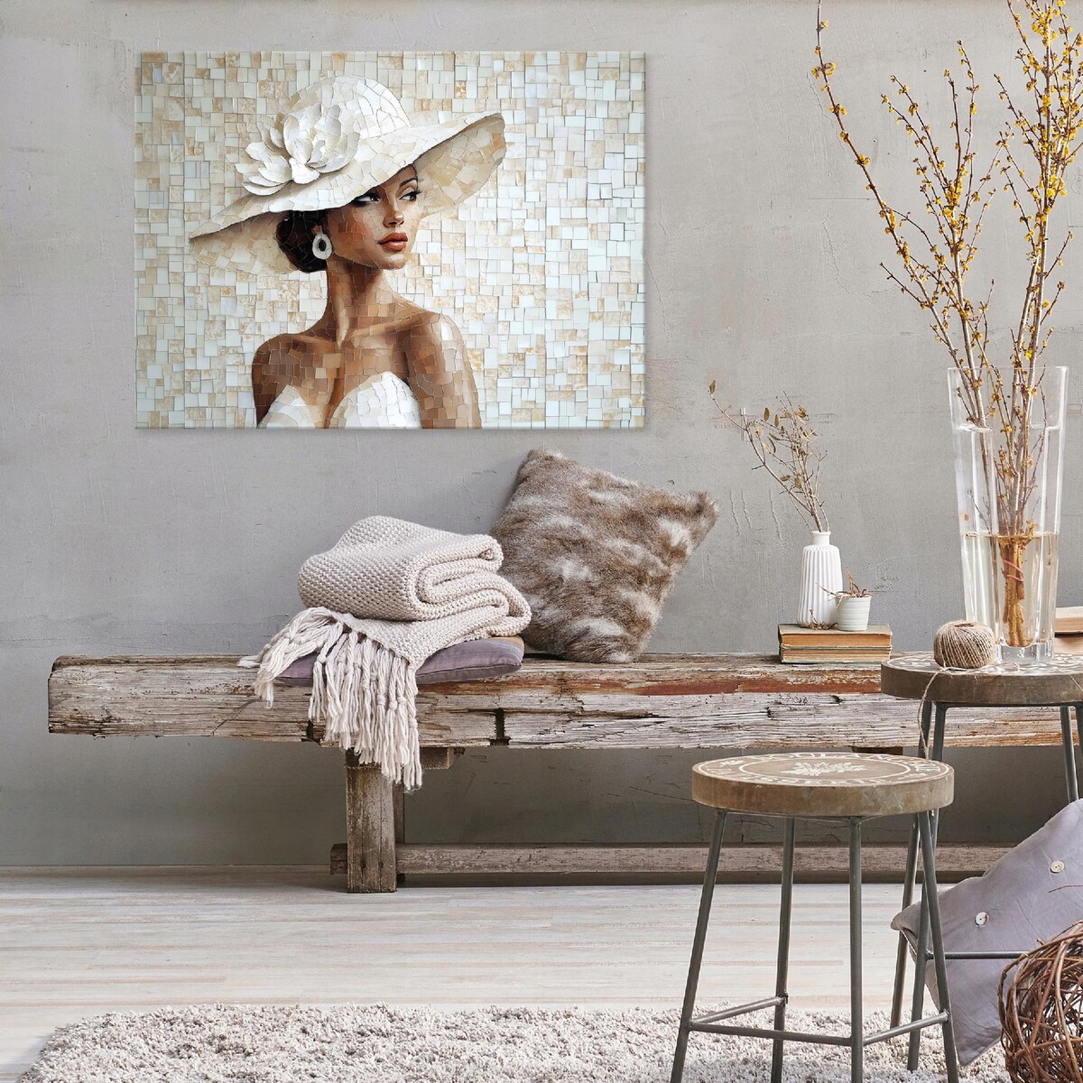 Obraz Do Sypialni Salonu Na Płótnie Kobieta Nowoczesny Beżowy 60x40