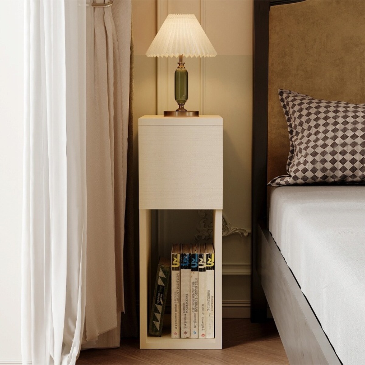 Szafka nocna kremowa z szufladą stolik z półką nowoczesny loft sypialni 55 cm