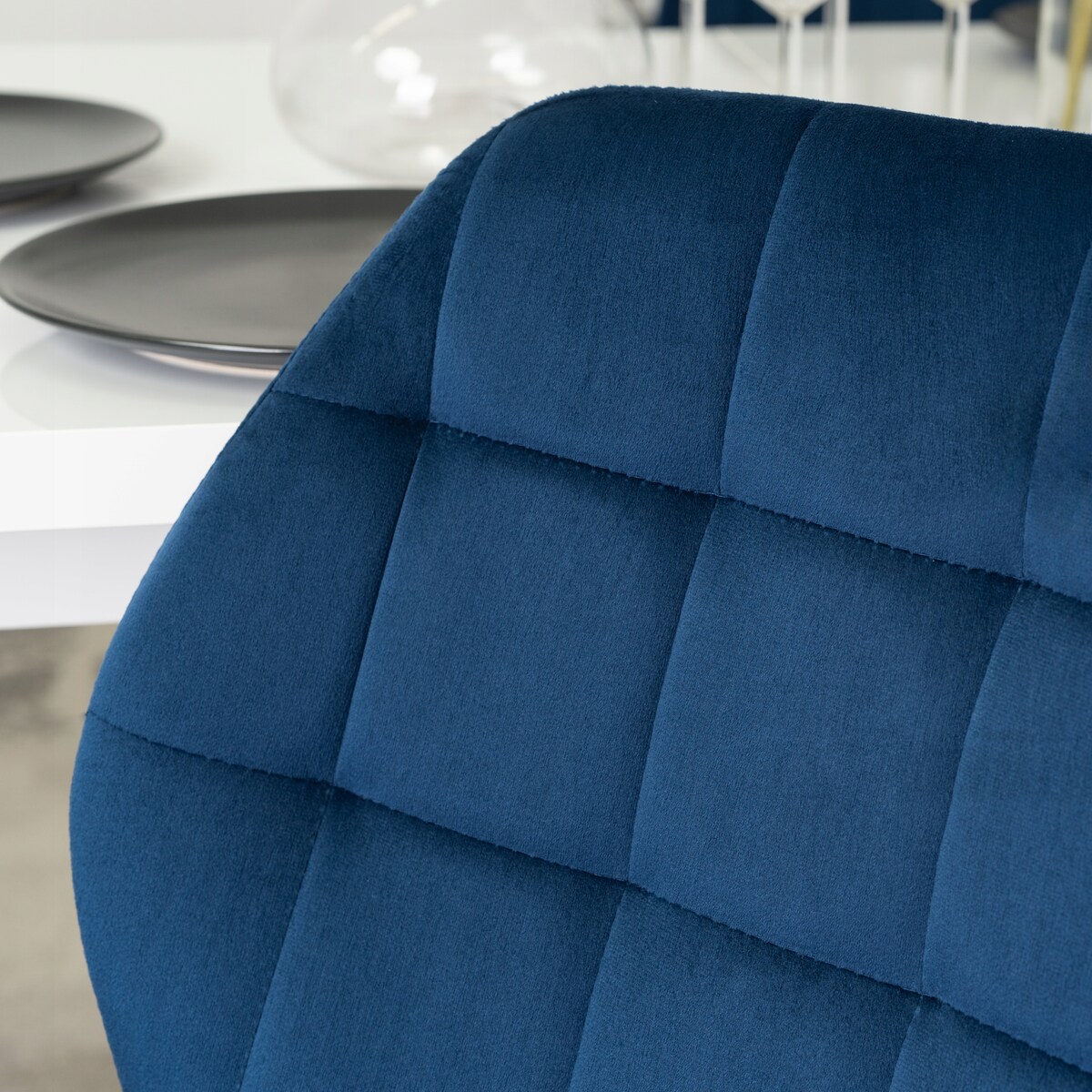 Krzesło Tapicerowane Welurowe Do Jadalni Salonu Loft Granatowe LUCKY
