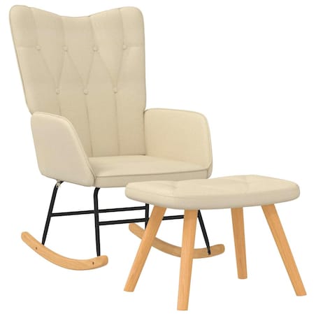 vidaXL Fotel bujany z podnóżkiem, kremowy, obity tkaniną