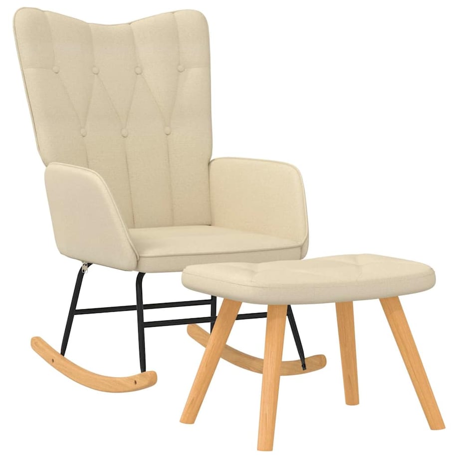 vidaXL Fotel bujany z podnóżkiem, kremowy, obity tkaniną