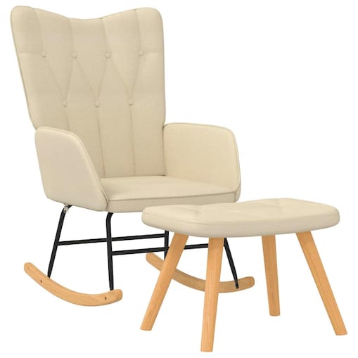 vidaXL Fotel bujany z podnóżkiem, kremowy, obity tkaniną