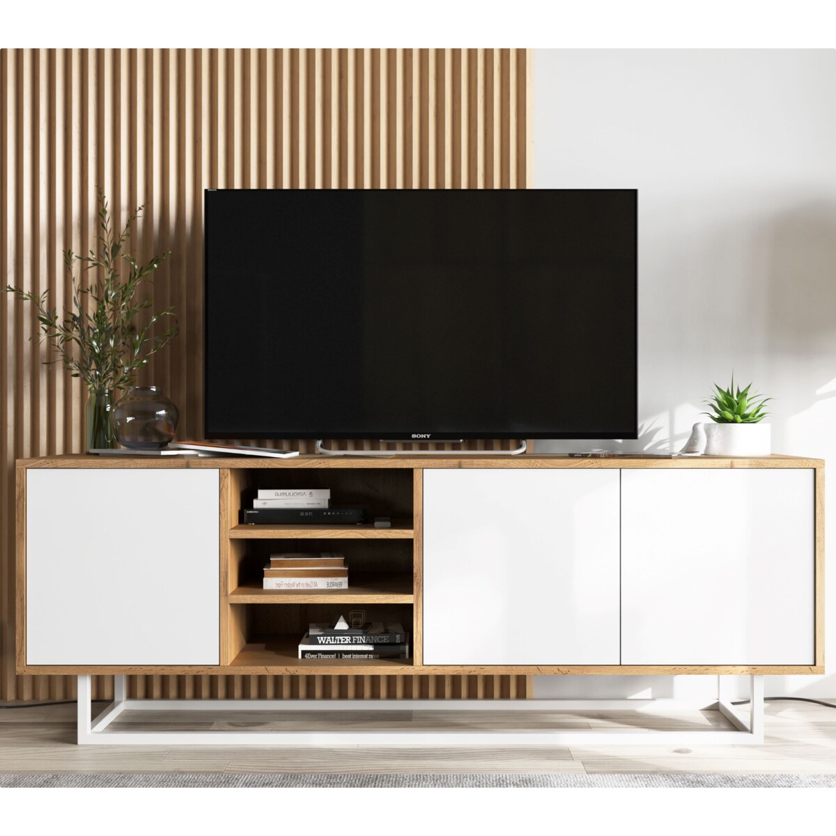 Industrialna Szafka RTV Loft Komoda RTV Dąb Wotan Biały MAT 150 cm