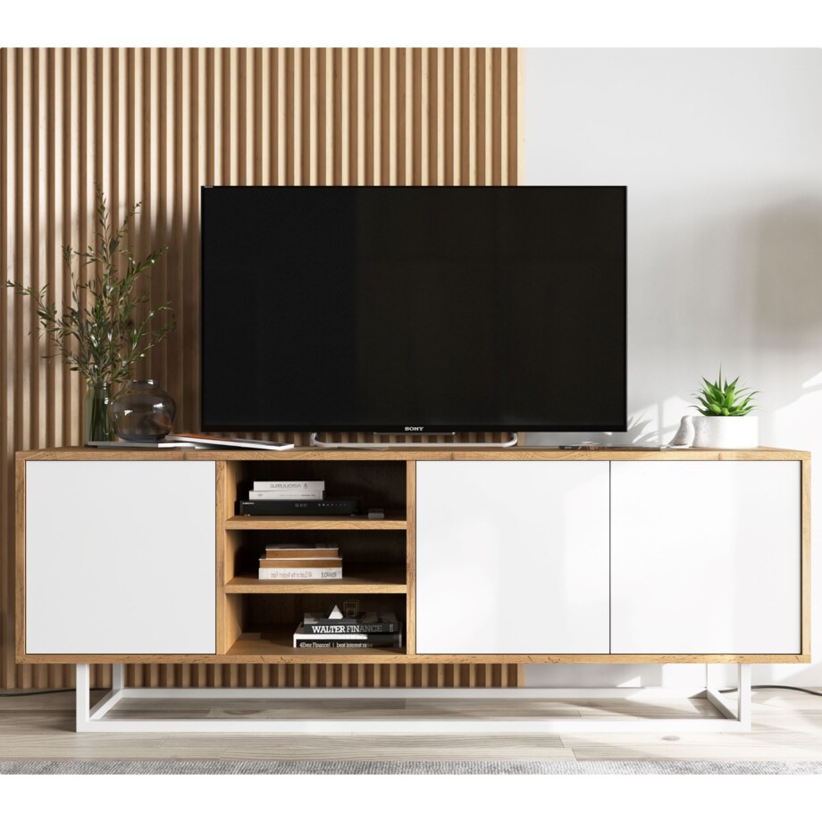 Industrialna Szafka RTV Loft Komoda RTV Dąb Wotan Biały MAT 150 cm