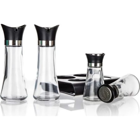 PRZYPRAWNIK na podstawce SOLNICZKA pojemnik na oliwę ocet 4w1 banquet box