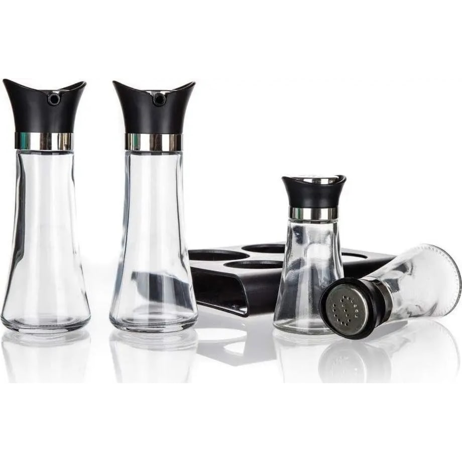 PRZYPRAWNIK na podstawce SOLNICZKA pojemnik na oliwę ocet 4w1 banquet box