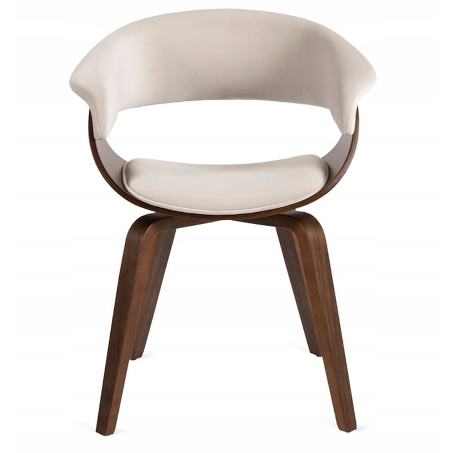 Krzesło Tapicerowane Drewniane Welurowe Kuchenne Do Salonu Beż Orzech GARY