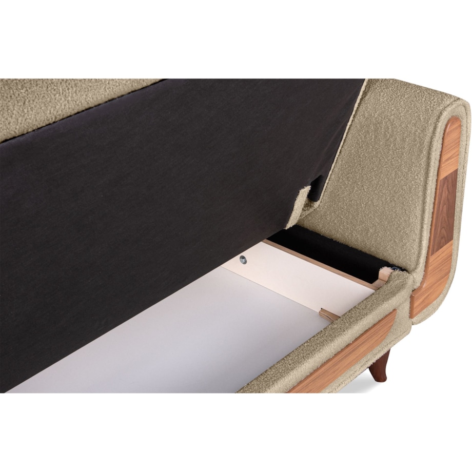 KONSIMO GUSTAVO Sofa trzyosobowa wykonana z beżowej tkaniny boucle