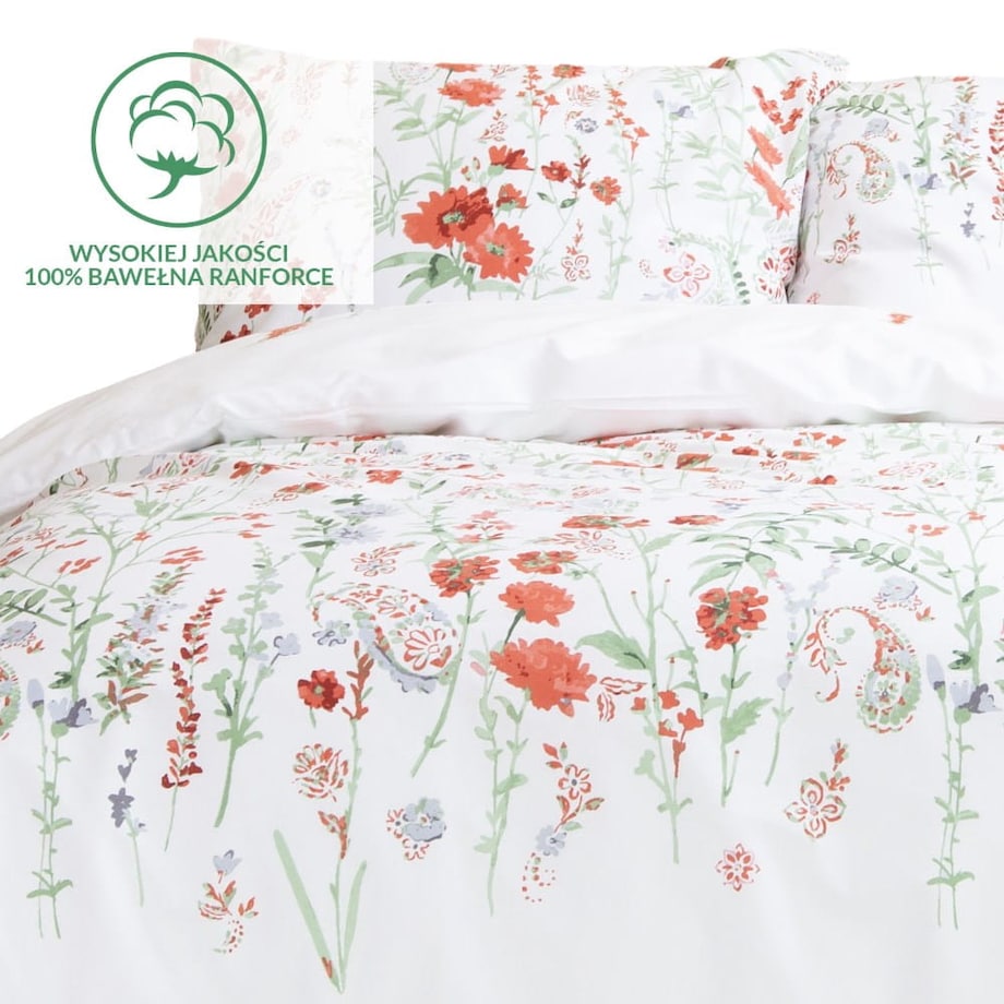 Pościel bawełniana 200x220 Cottonlove Exclusive Elyese biała w kolorowe wiosenne kwiaty