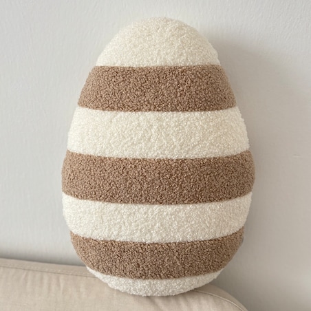 Poduszka Jajko pisanka w paski boucle ecru beżowa
