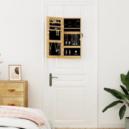 vidaXL Wisząca szafka na biżuterię, z lustrem, 30x8,5x67 cm