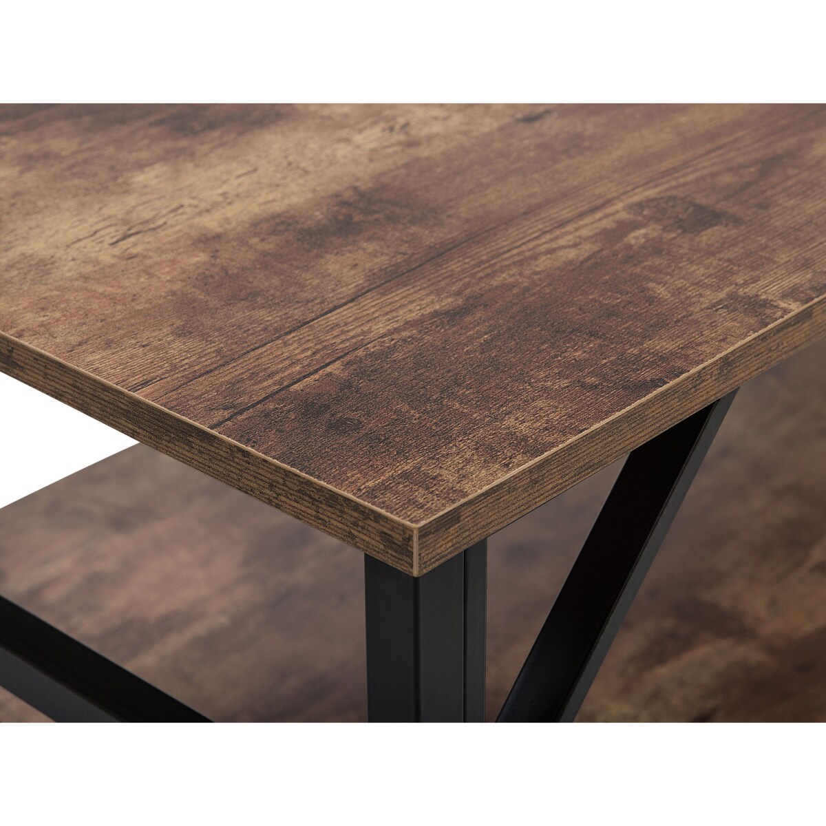 Stolik kawowy z półką ciemne drewno z czarnym BOLTON