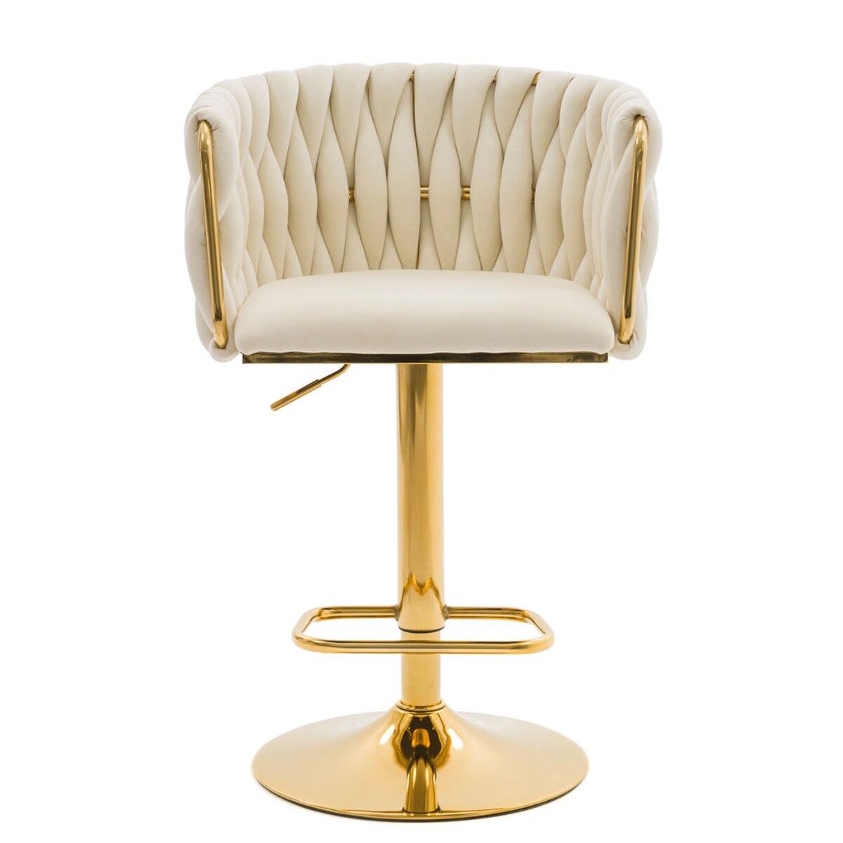 Hoker krzesło barowe obrotowe do wyspy kuchennej z oparciem ROSA GOLD beż