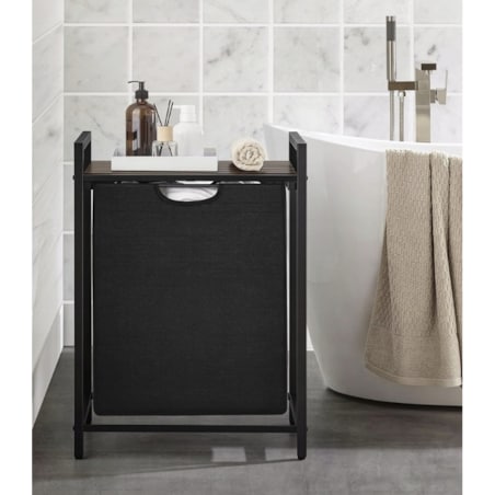 Kosz na pranie wolnostojący z półką industrialny loft drewniany retro 72 cm