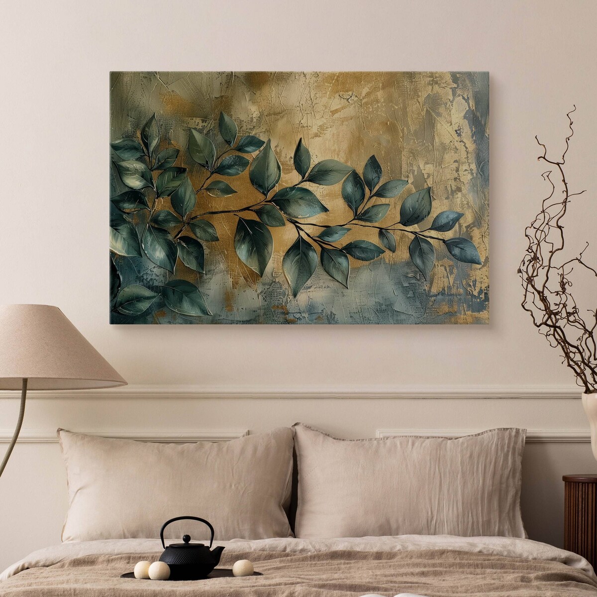 Obraz Canvas Do Salonu Liście Gałązki Elementy Złota Styl Glamour 120x80cm
